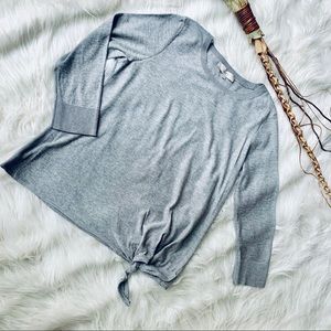LOFT Grey Tie-Hem Sweater